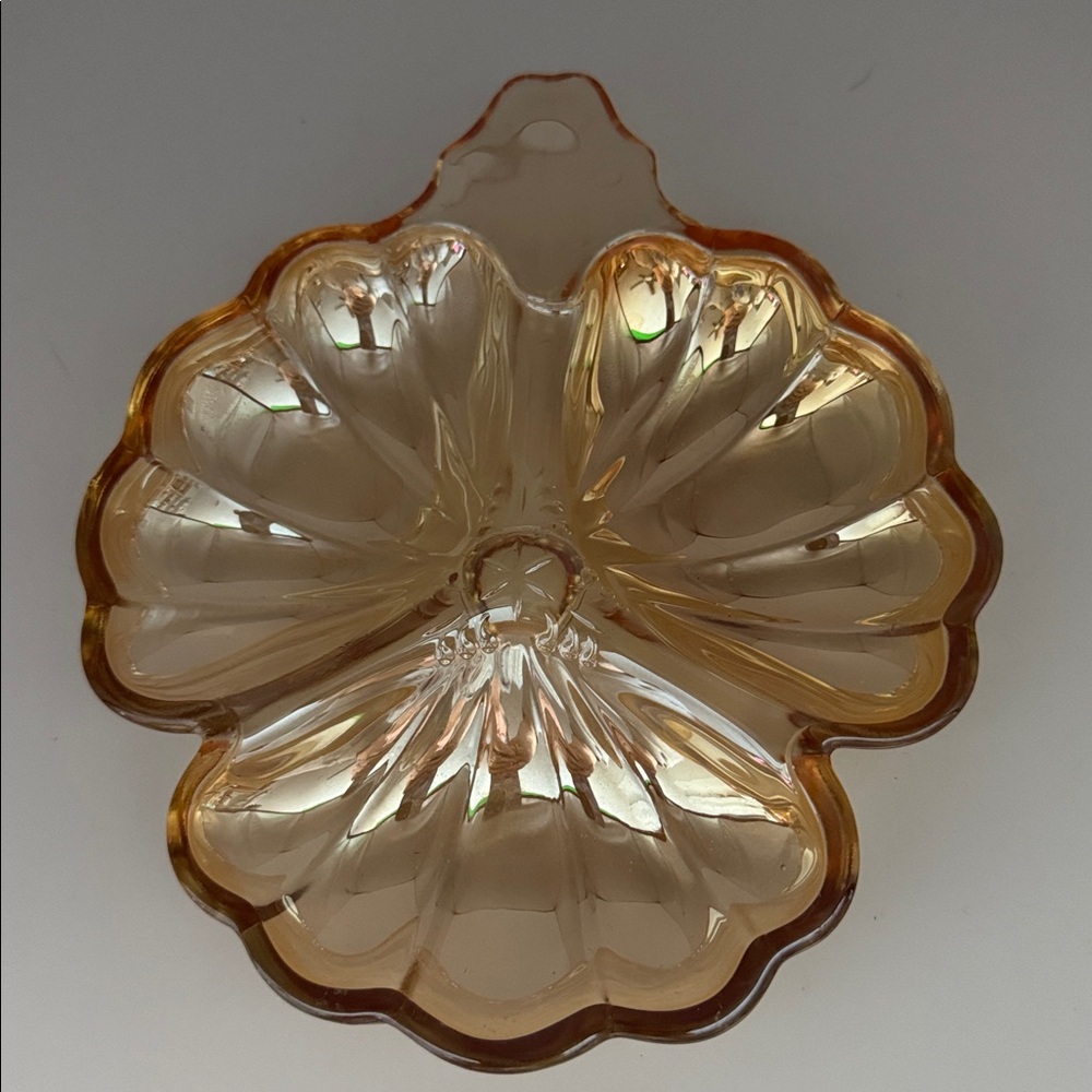 Elegant Vintage Iridescent Marigold Three Leaf Clover Shaped Dish